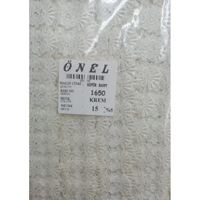 Dantel Polyester Güpür Bant Krem 15 Metre En 6 cm ON-1650-KR