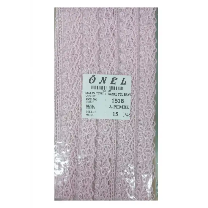 Dantel Polyester Sanal Tül Bant Açık Pembe 15 Metre En 3 cm ON-1518-AP