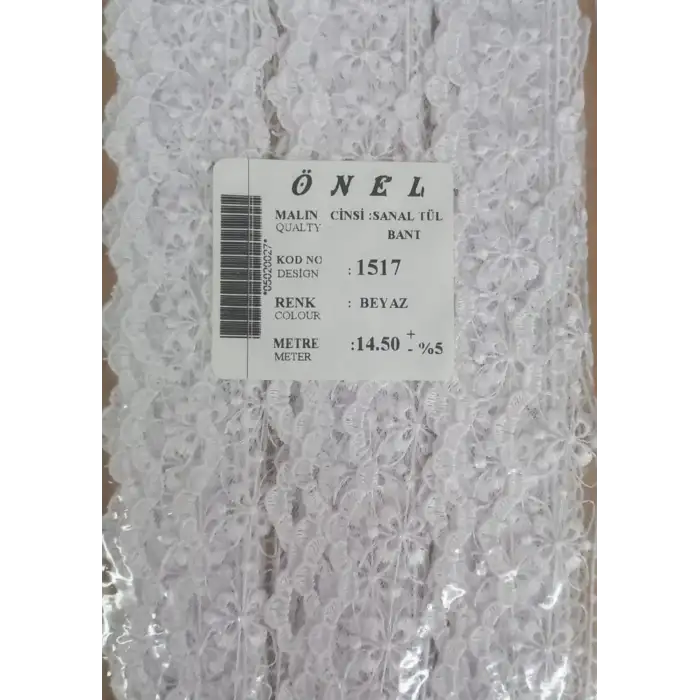 Dantel Polyester Sanal Tül Bant Beyaz 14,50 Metre En 6 cm ON-1517-B