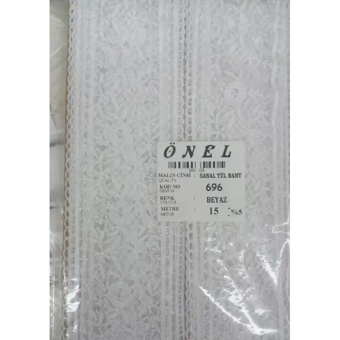 Dantel Polyester Sanal Tül Bant Beyaz 15 Metre En 6 cm ON-696-B