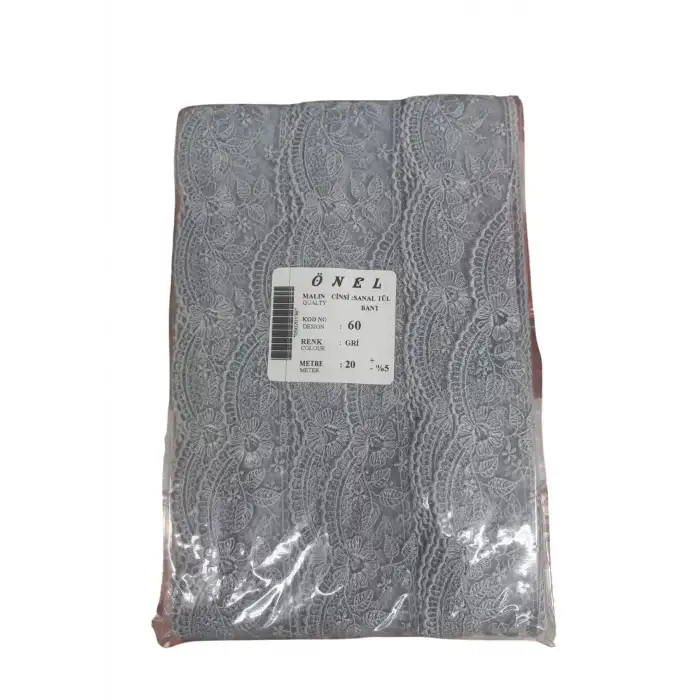 Dantel Polyester Sanal Tül Bant Gri 20 Metre En 6 cm ON-60-G