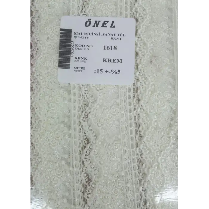 Dantel Polyester Sanal Tül Bant Krem 15 Metre En 3 cm ON-1618-KR