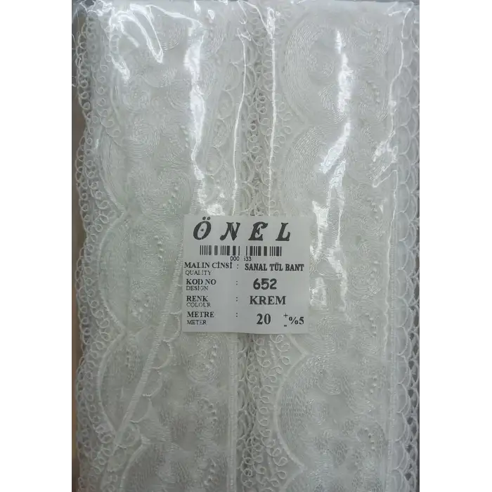 Dantel Polyester Sanal Tül Bant Krem 20 Metre En 6 cm ON-652-KR