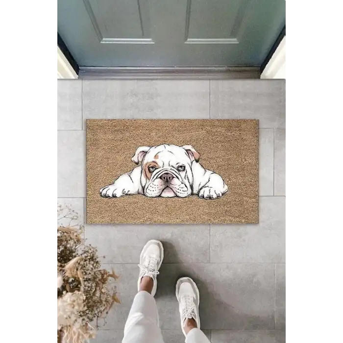 Dekoratif Dijital Baskı Bej Köpek Dış Mekan Paspas K-3005