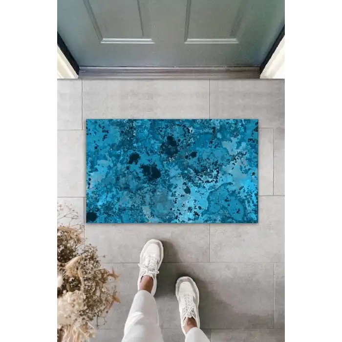 Dekoratif Dijital Baskı Mavi Batik Dış Mekan Paspas K-2095