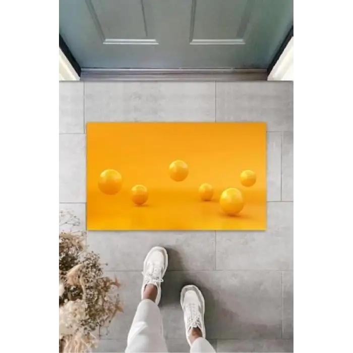 Dekoratif Dijital lı Küre Sarı Kapı Paspası Dış Mekan Paspas K-3166
