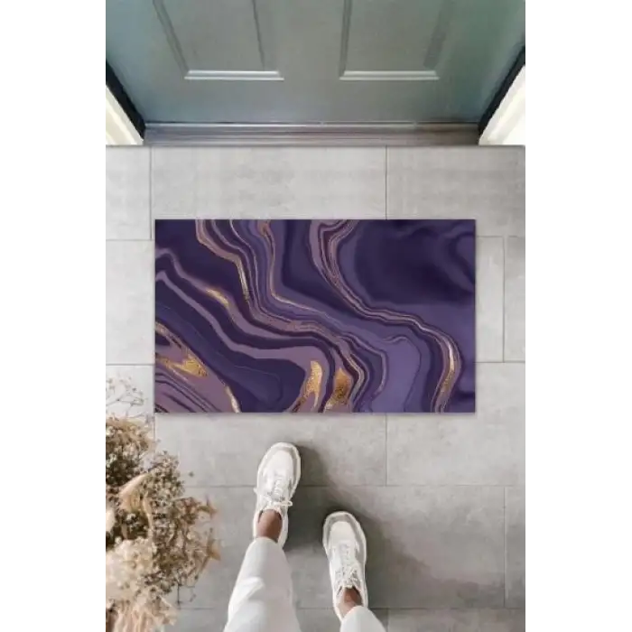 Dekoratif Dijital Modern Dalgalı Lila Kapı Paspası Dış Mekan Paspas K-3112