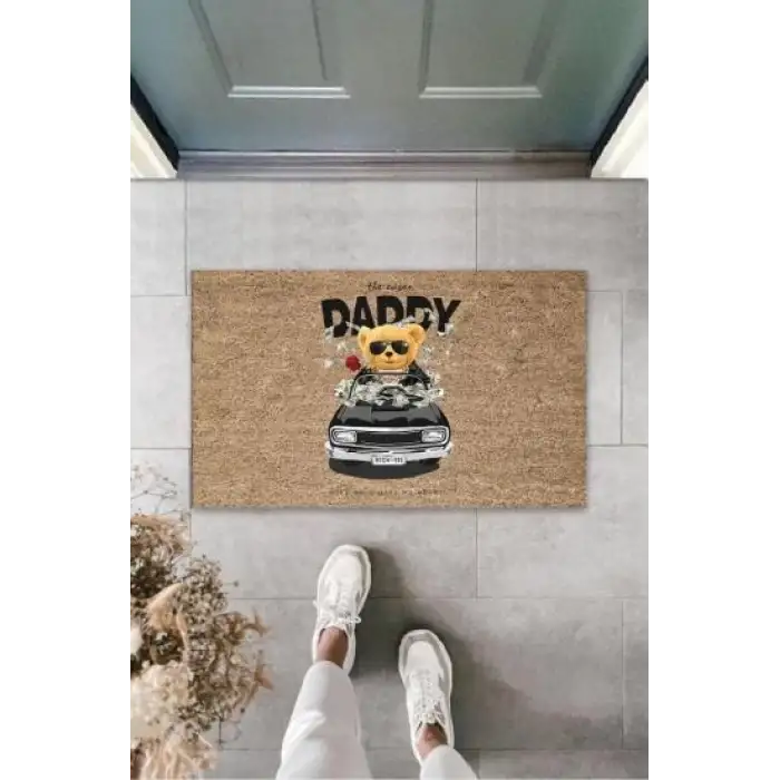 Dekoratif Dijital The Sugar Daddy Ayıcık Bej Kapı Paspası Dış Mekan Paspas K-3174