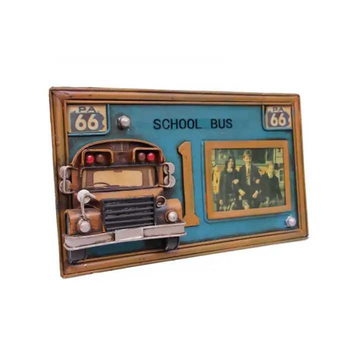 Dekoratif Metal Çerçeve Okul Otobüsü Dekorlu