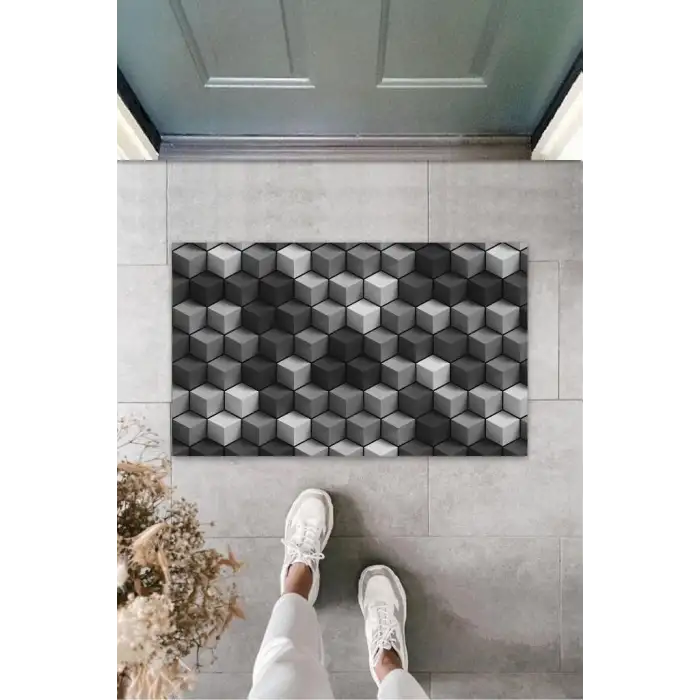 Dijital Baskı Antrasit Küp Kapı Paspası K-3132