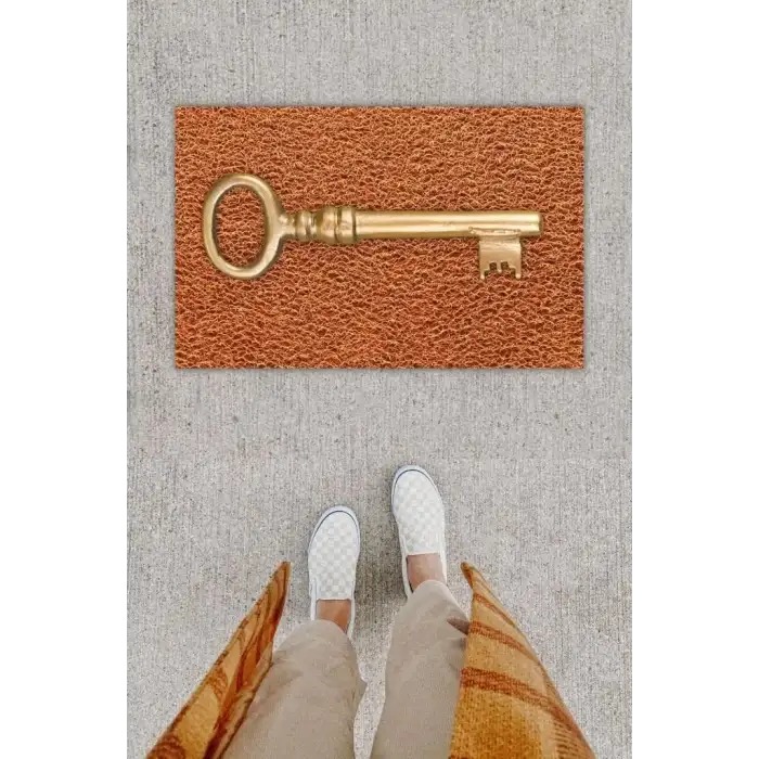 Dijital Baskı Dekoratif Anahtar Kahverengi Kapı Önü Paspası K-1240