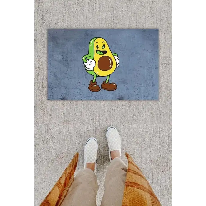 Dijital Baskı Dekoratif Gülen Avakado Antrasit Kapı Önü Paspası K-1298