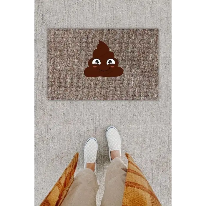 Dijital Baskı Dekoratif Kaka Emoji Gri Kapı Önü Paspası K-1289