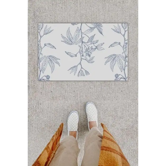 Dijital Baskı Dekoratif Salkım Çiçek Açık Mavi Kapı Önü Paspası K-1274