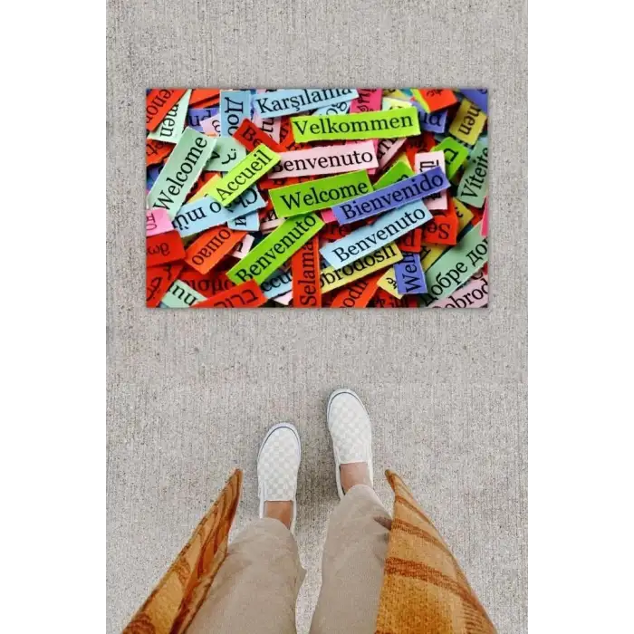 Dijital Baskı Dekoratif Welcome Çok Renkli Kapı Önü Paspası K-1245
