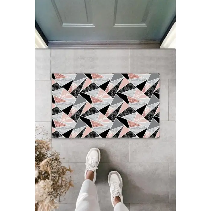 Dijital Baskı Gri-Pembe Mermer Kapı Paspası K-3080