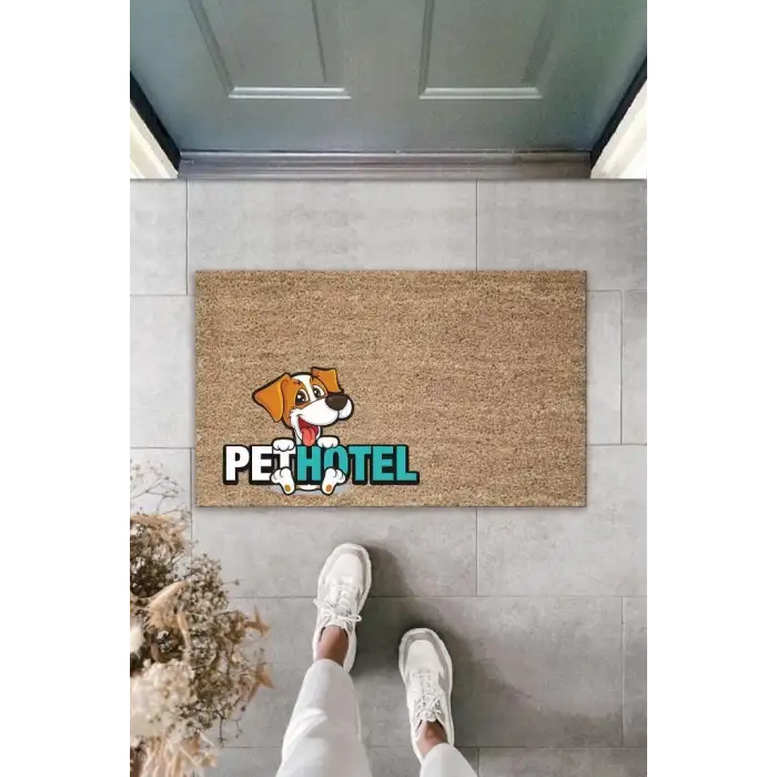Dijital Baskı Kahverengi Köpekli Pet Hotel Dekoratif Kapı Paspası K-2026