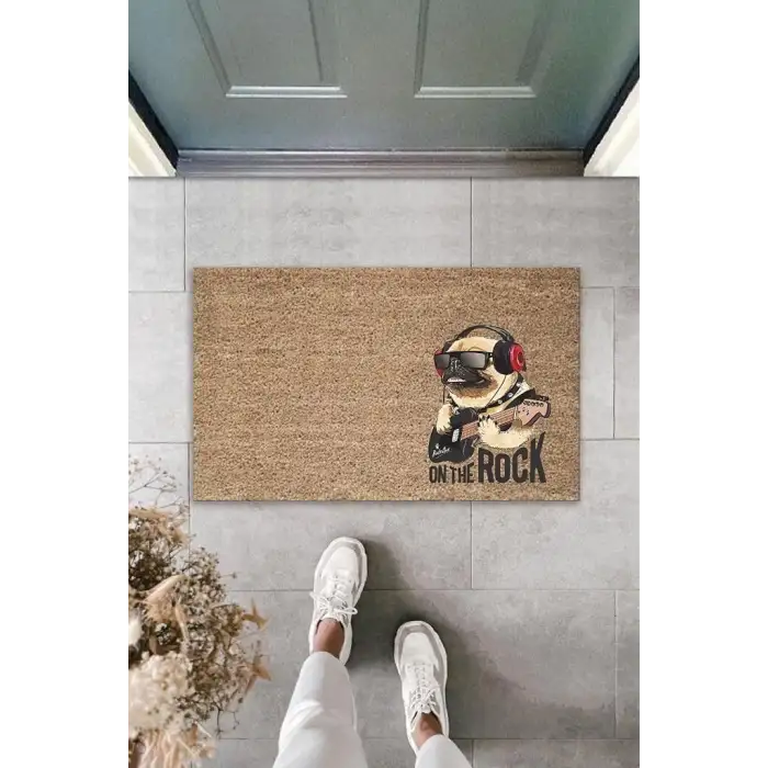 Dijital Baskı Kahverengi On The Rock Köpek Dekoratif Kapı Paspası K-2040