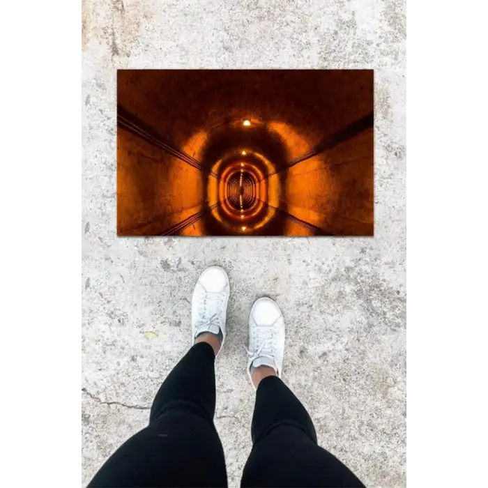 Dijital Baskı Kahverengi Tünel Desen Kapı Önü Paspası K-1048