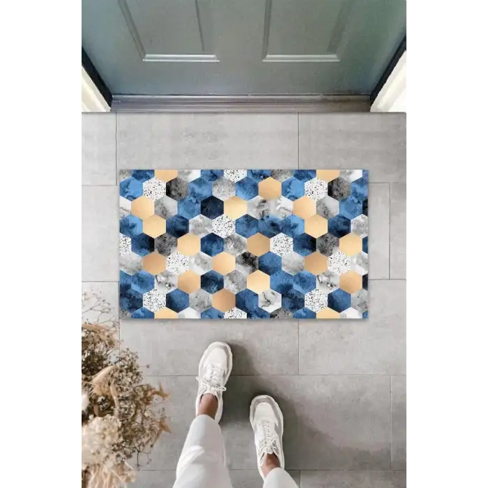 Dijital Baskı Mavi Petek Kapı Paspası K-3091