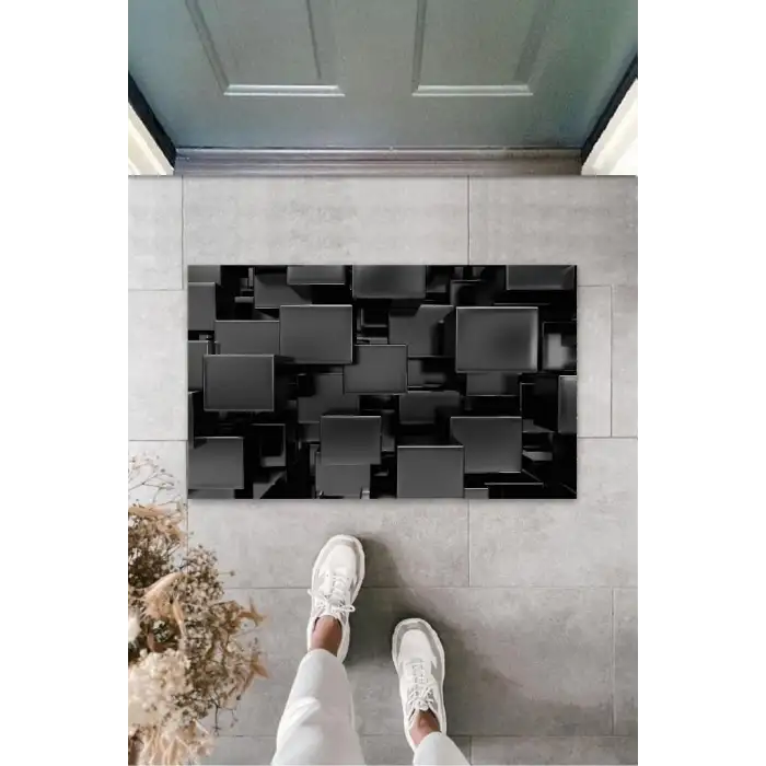 Dijital Baskı Siyah Dijital Küp Paspas K-3144