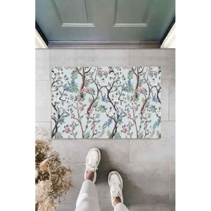 Dijital Daldaki Kuşlar Mavi Kapı Paspası Dış Mekan Paspas K-3052