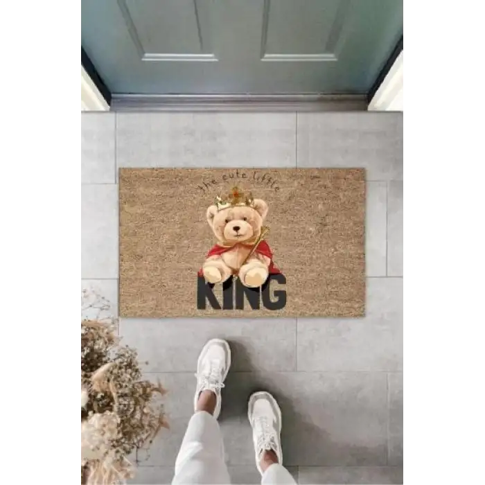 Dijital Kıng Ayıcık Bej Kapı Paspası Dış Mekan Paspas K-3177