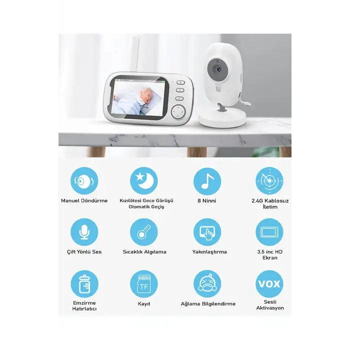 Gece Görüşlü Bebek Odası Kamera Sıcaklık Uyarısı Izleme Ekranı