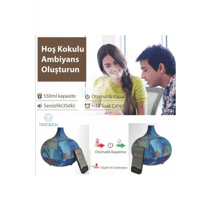 Hava Nemlendirici 7 Led Işıklı Aromatik Oda Kokusu 550 Ml Difüzörü Buhar Nemlendırıcı