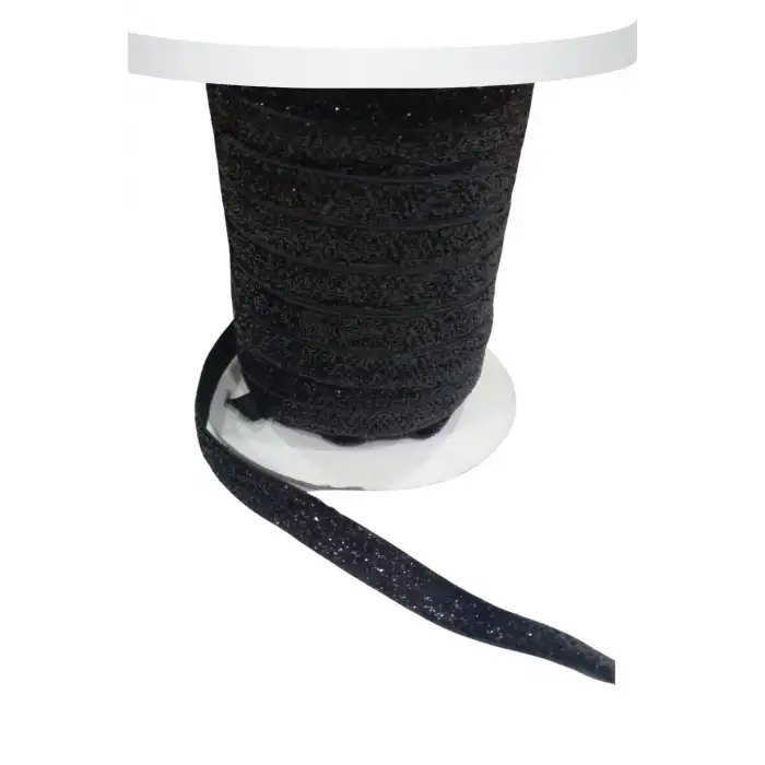 Kadife Kurdele Simli 1 cm Siyah 1 Metre