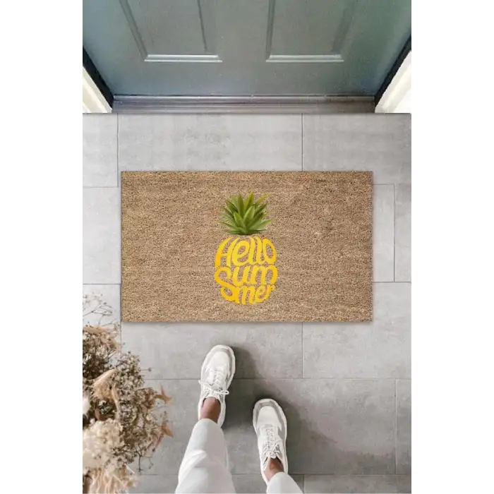 Kahverengi Kapı Önü Paspası Hello Summer Ananas Desen  K-3263