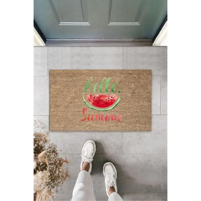 Kahverengi Kapı Önü Paspası Hello Summer Karpuz Desen  K-3262