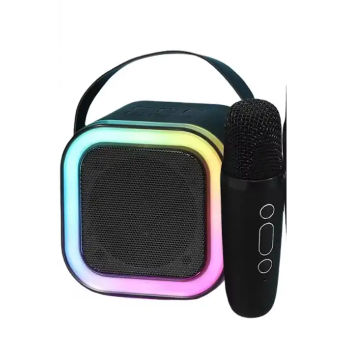 Karaoke Kablosuz Hoparlör Mikrofonlu Rgb Işıklı Bluetooth Speaker Tf Kart/usb Siyah