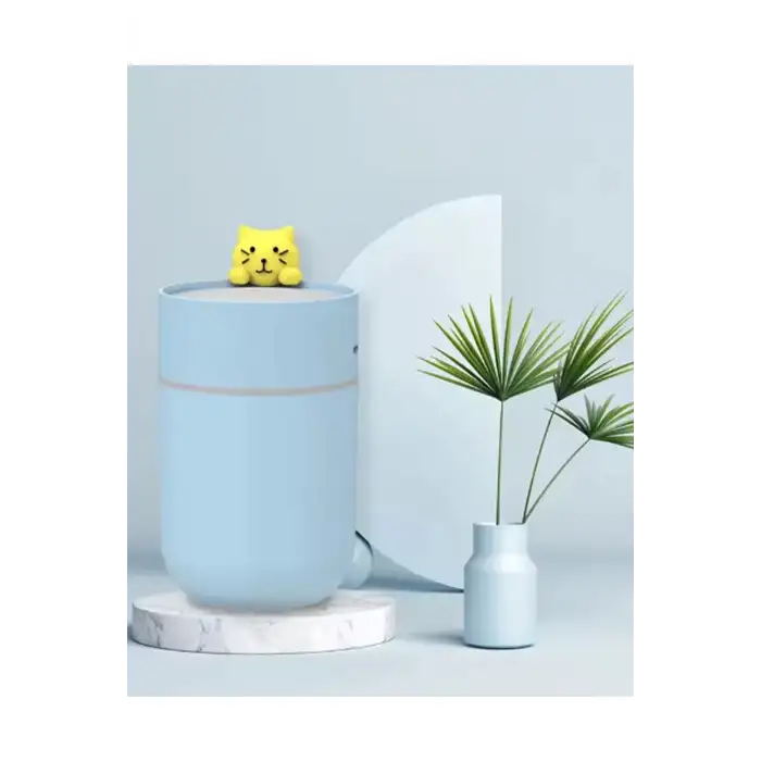 Kedi Karikatürlü Masaüstü Işıklı Hava Nemlendirici Usb Destekli Mavi