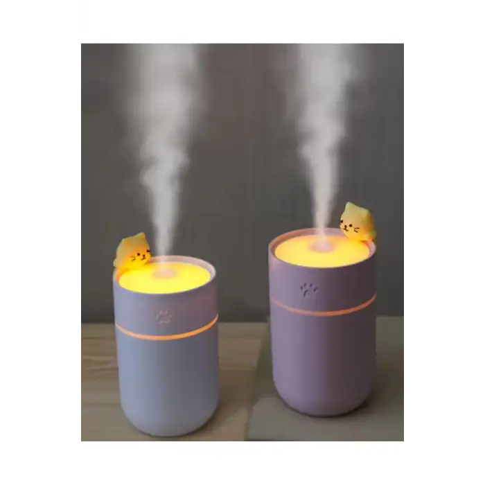 Kedi Karikatürlü Masaüstü Işıklı Hava Nemlendirici Usb Destekli Mavi