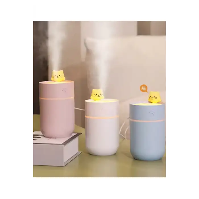 Kedi Karikatürlü Masaüstü Işıklı Hava Nemlendirici Usb Destekli Mavi