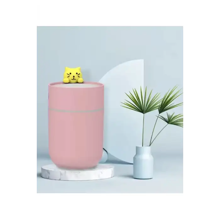 Kedi Karikatürlü Masaüstü Işıklı Hava Nemlendirici Usb Destekli Pembe