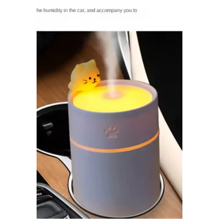 Kedi Karikatürlü Masaüstü Işıklı Hava Nemlendirici Usb Destekli Pembe