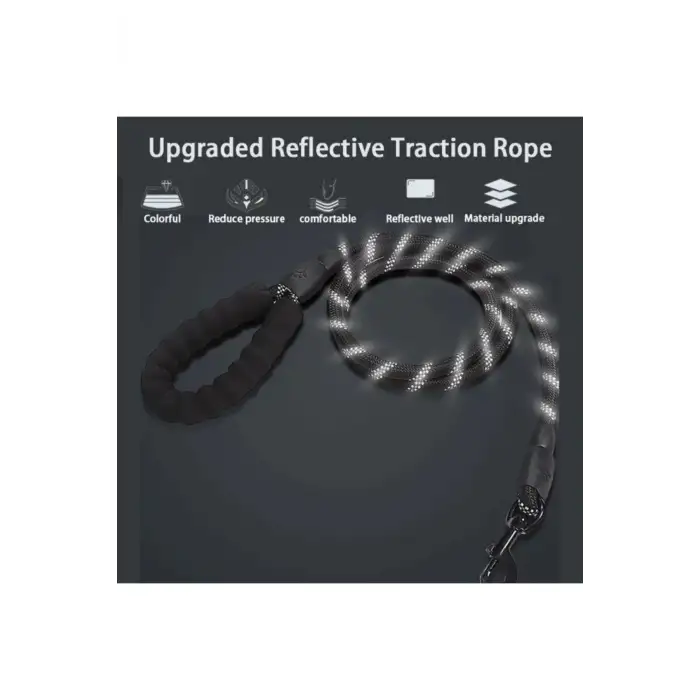 Köpekler İçin Gezdirme Tasması Reflektörlü 130 Cm Halat Orta Ve Büyük Boy Köpekler İçin Siyah