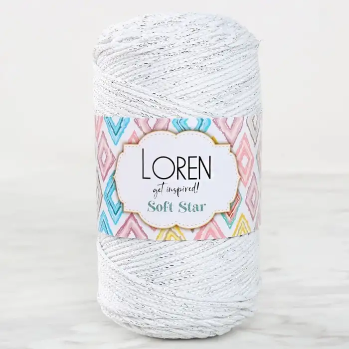 Loren Soft Star Makrome İpi Gümüş Simli Beyaz RM10