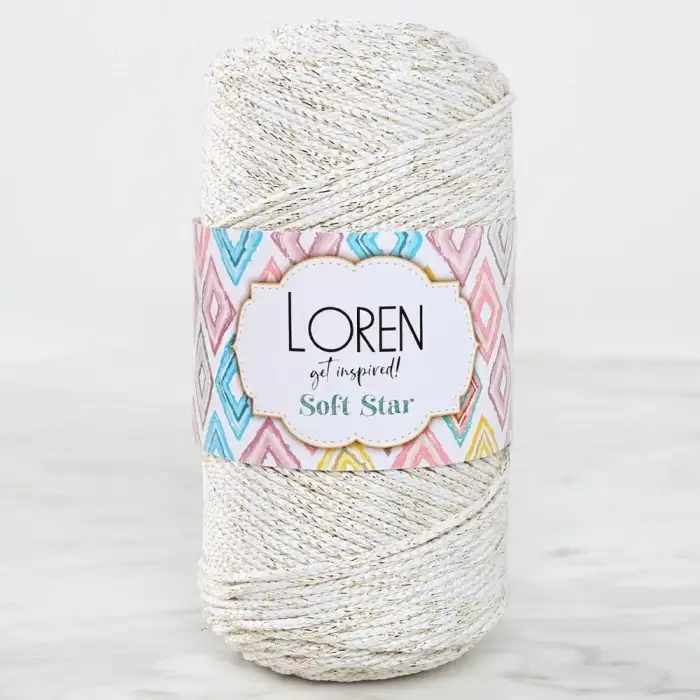 Loren Soft Star Makrome İpi Sarı Simli Krem RM103