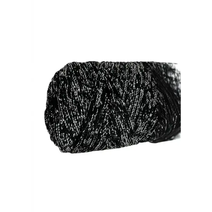 Makrome İpi 3mm Polyester Siyah Gümüş  Simli