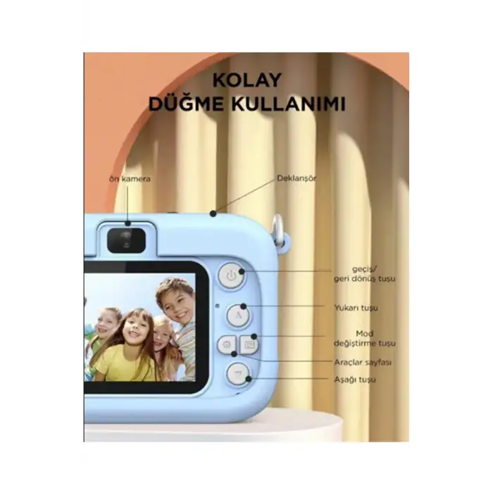 Mini 1080p Hd Çocuk Kamera Dijital Fotoğraf Makinesi 2.0 Inç Ekran 5 Adet Oyun Mavi