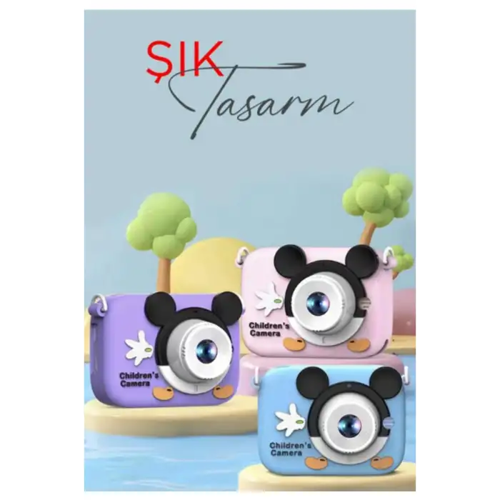 Mini 1080p Hd Çocuk Kamera Dijital Fotoğraf Makinesi 2.0 Inç Ekran 5 Adet Oyun Mavi