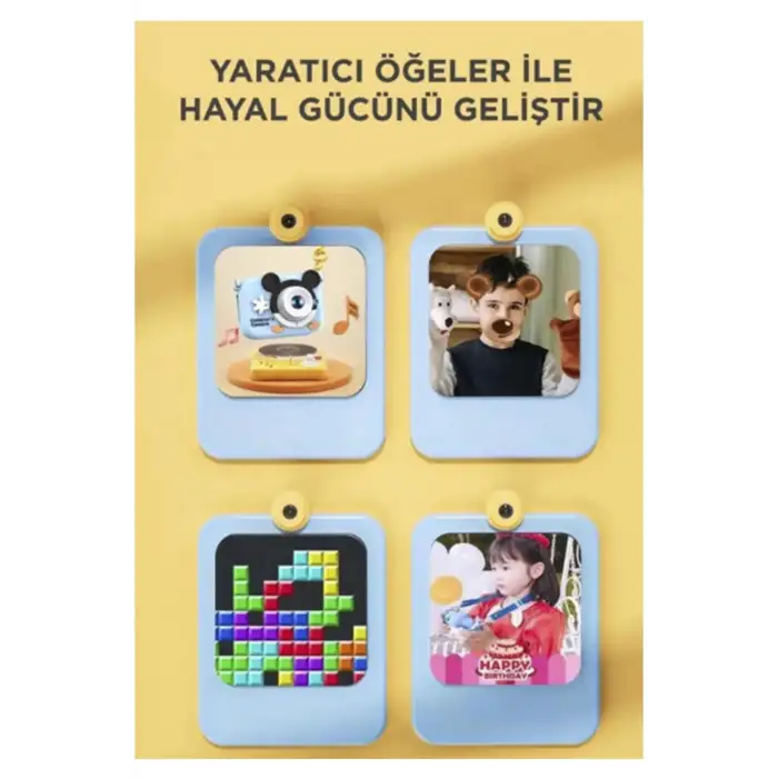 Mini 1080p Hd Çocuk Kamera Dijital Fotoğraf Makinesi 2.0 Inç Ekran 5 Adet Oyun Mavi