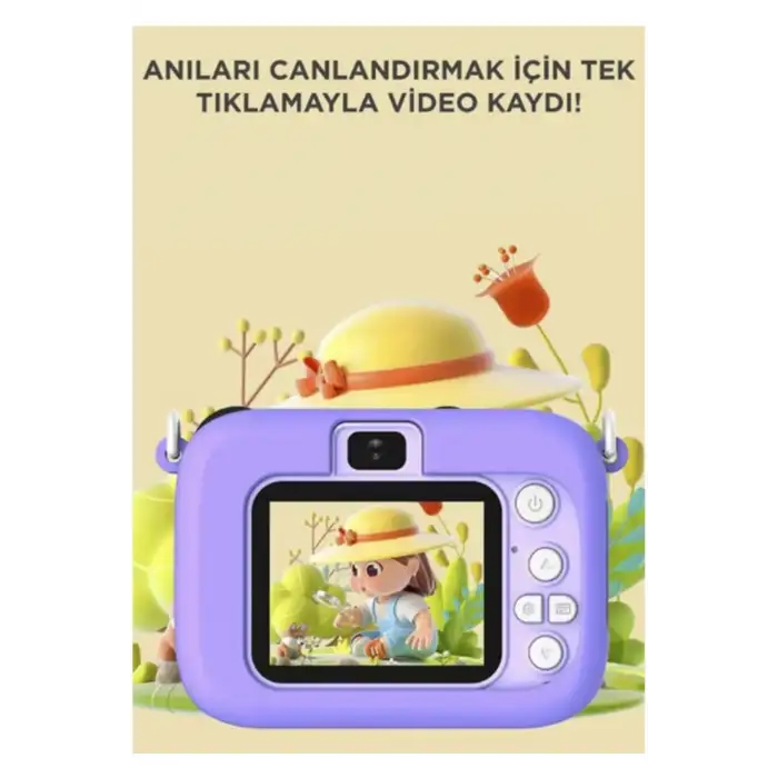 Mini 1080p Hd Çocuk Kamera Dijital Fotoğraf Makinesi 2.0 Inç Ekran 5 Adet Oyun Mor