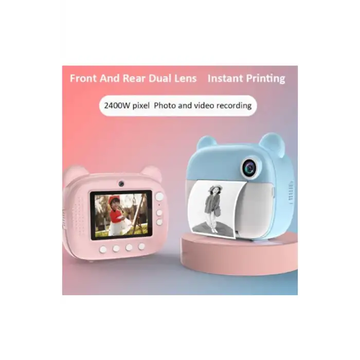 Mini Dijital Fotoğraf Çıkaran Video Kaydedici Taşınabilir Anında Baskı Çıkaran Çocuk Kamerası 3 Adet Rulo Hediye
