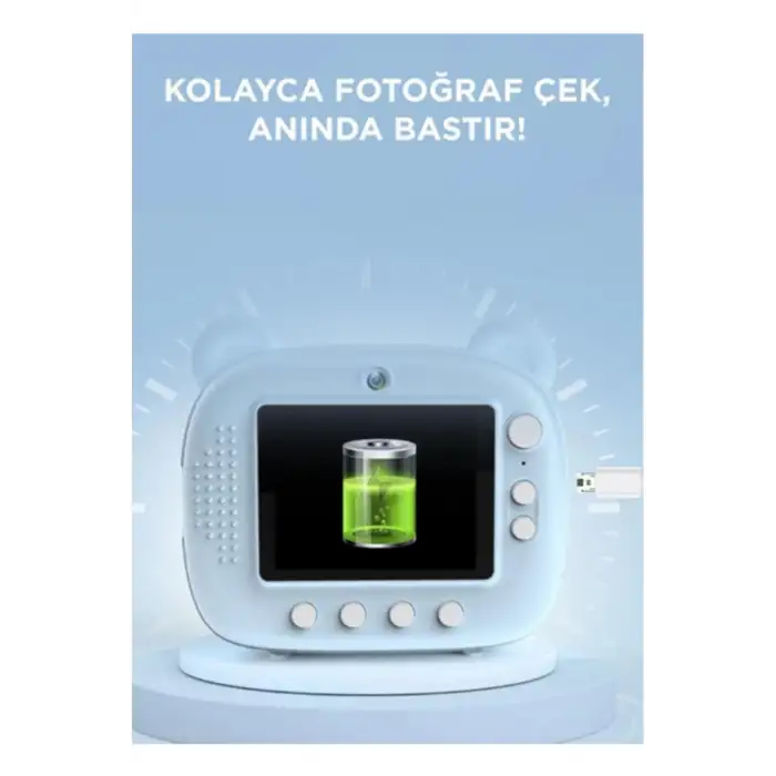 Mini Dijital Fotoğraf Çıkaran Video Kaydedici Taşınabilir Anında Baskı Çıkaran Çocuk Kamerası 3 Adet Rulo Hediye