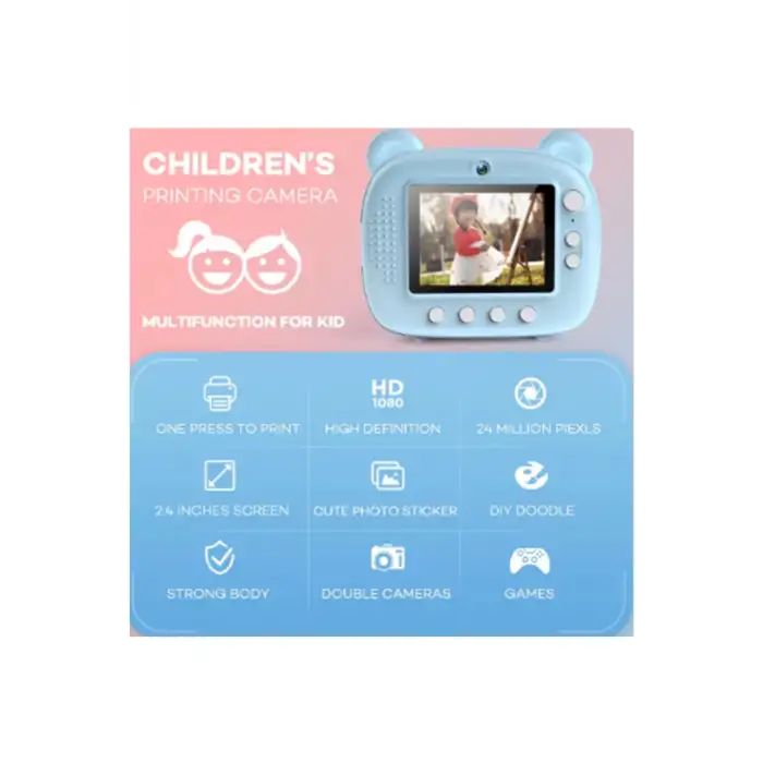 Mini Dijital Fotoğraf Çıkaran Video Kaydedici Taşınabilir Anında Baskı Çıkaran Çocuk Kamerası 3 Adet Rulo Hediye