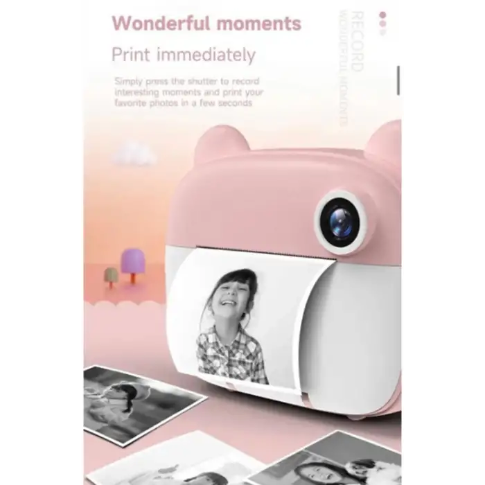 Mini Dijital Fotoğraf Çıkaran Video Kaydedici Taşınabilir Anında Baskı Çıkaran Çocuk Kamerası 3 Adet Rulo Hediye